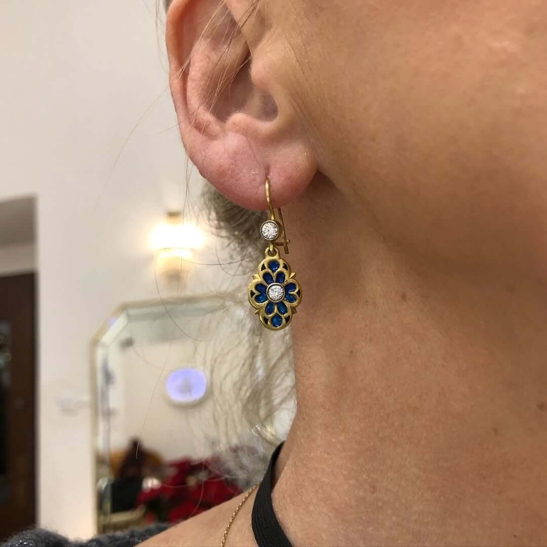 Luxury Jewelry Vintage Golden Round Cut White Sapphire Drop Earrings For Women