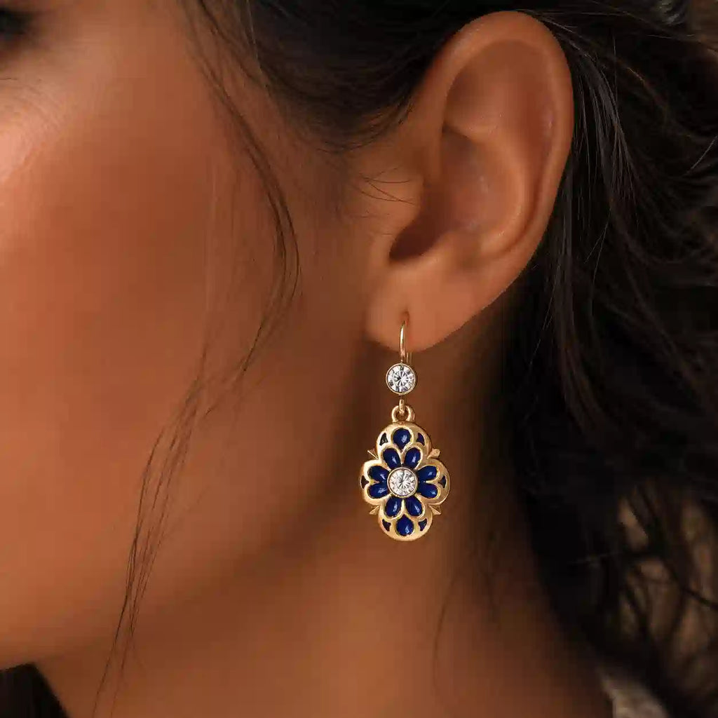 Luxury Jewelry Vintage Golden Round Cut White Sapphire Drop Earrings For Women