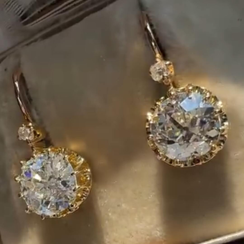 Luxury Jewelry Classic Golden Cushion Cut White Sapphire Drop Earrings For Women