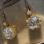 Luxury Jewelry Classic Golden Cushion Cut White Sapphire Drop Earrings For Women