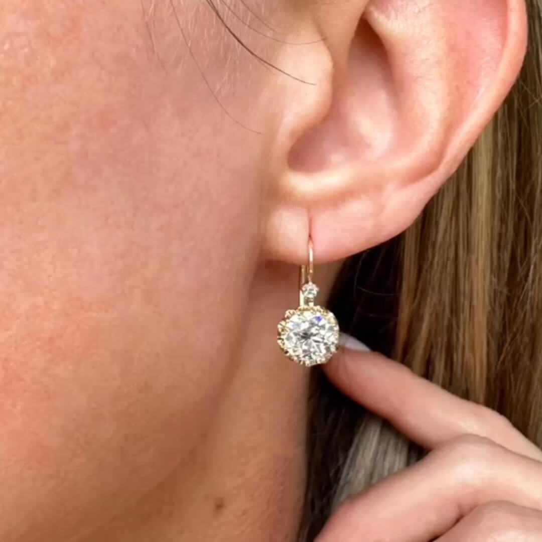 Luxury Jewelry Classic Golden Cushion Cut White Sapphire Drop Earrings For Women