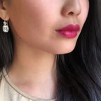 Luxury Jewelry Classic Cushion & Round Cut White Sapphire Drop Earrings For Women