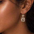 Luxury Jewelry Classic Cushion & Round Cut White Sapphire Drop Earrings For Women