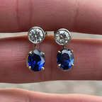 Classic Oval & Round Cut Blue & White Sapphire Drop Earrings For Women