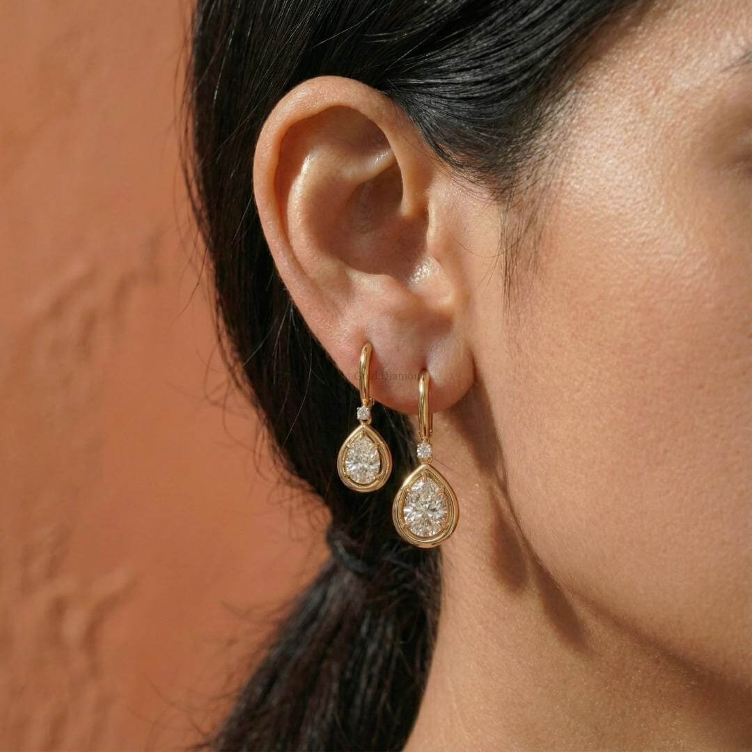 Luxury Jewelry Golden Halo Pear Cut White Sapphire Drop Earrings For Women