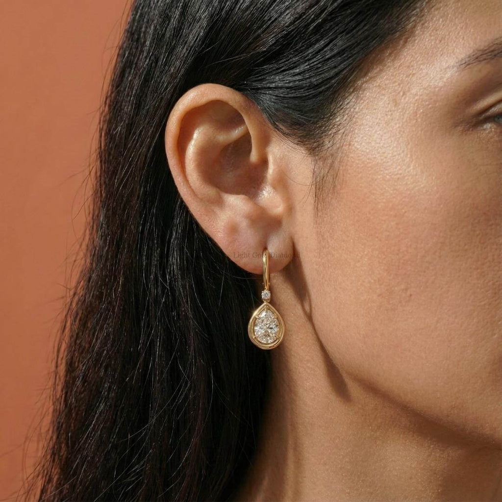 Luxury Jewelry Golden Halo Pear Cut White Sapphire Drop Earrings For Women