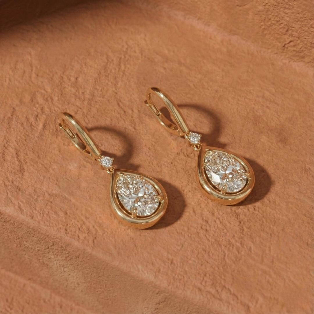 Luxury Jewelry Golden Halo Pear Cut White Sapphire Drop Earrings For Women