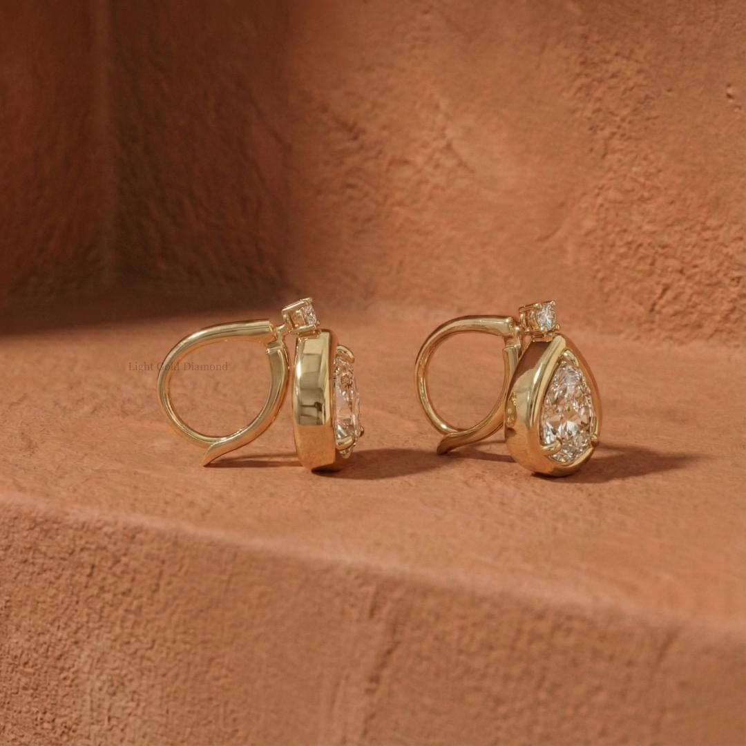 Luxury Jewelry Golden Halo Pear Cut White Sapphire Drop Earrings For Women