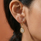 Luxury Jewelry Golden Halo Pear Cut White Sapphire Drop Earrings For Women