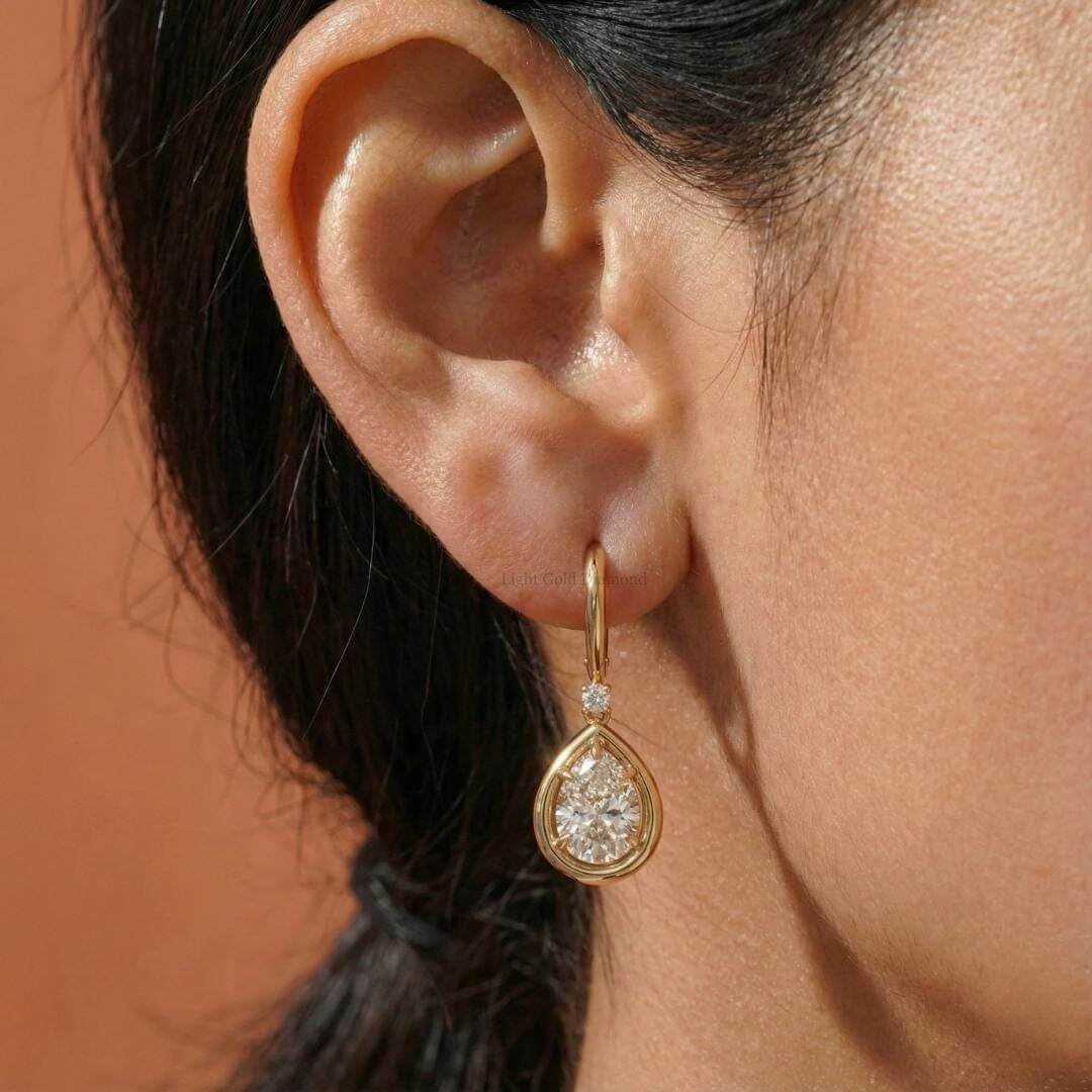 Luxury Jewelry Golden Halo Pear Cut White Sapphire Drop Earrings For Women