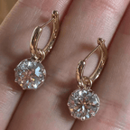 Solitaire Yellow Gold Round Cut White Sapphire Drop Earrings For Women