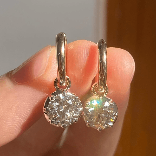Solitaire Yellow Gold Round Cut White Sapphire Drop Earrings For Women
