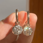 Solitaire Yellow Gold Round Cut White Sapphire Drop Earrings For Women