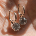 Solitaire Yellow Gold Round Cut White Sapphire Drop Earrings For Women