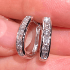 Classic Channel Setting Baguette Cut White Sapphire Hoop Earrings For Women