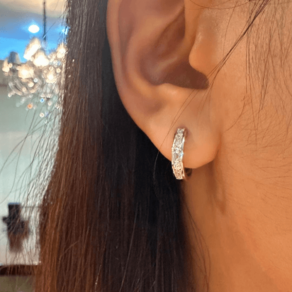 Classic Channel Setting Baguette Cut White Sapphire Hoop Earrings For Women