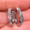 Classic Channel Setting Baguette Cut White Sapphire Hoop Earrings For Women