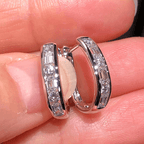 Classic Channel Setting Baguette Cut White Sapphire Hoop Earrings For Women