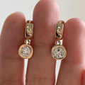 Luxury Jewelry Golden Bezel Round Cut White Sapphire Drop Earrings For Women