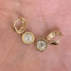 Luxury Jewelry Golden Bezel Round Cut White Sapphire Drop Earrings For Women