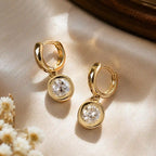 Luxury Jewelry Golden Bezel Round Cut White Sapphire Drop Earrings For Women