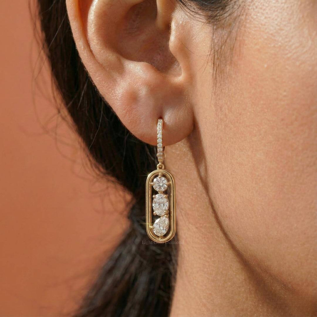 Luxury Jewelry Unique Design Golden Round Cut White Sapphire Drop Earrings For Women