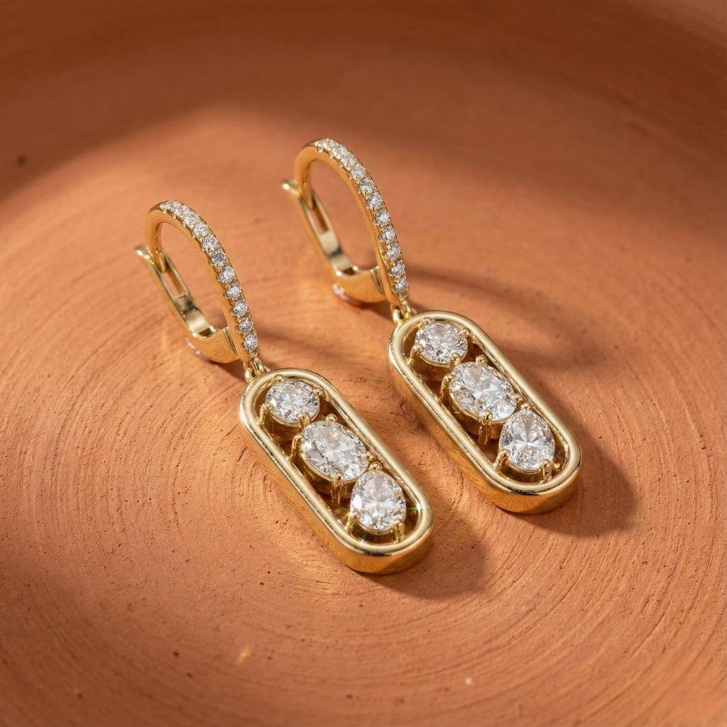 Luxury Jewelry Unique Design Golden Round Cut White Sapphire Drop Earrings For Women