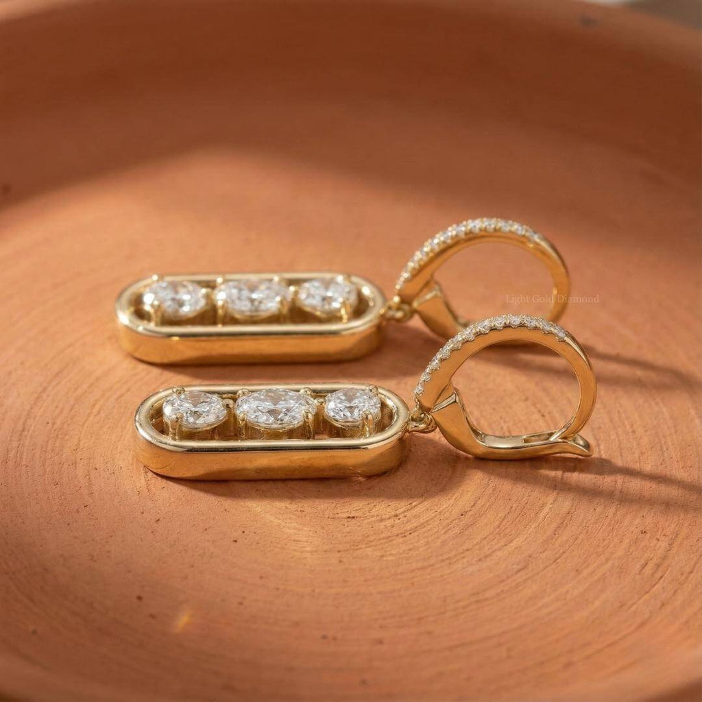 Luxury Jewelry Unique Design Golden Round Cut White Sapphire Drop Earrings For Women