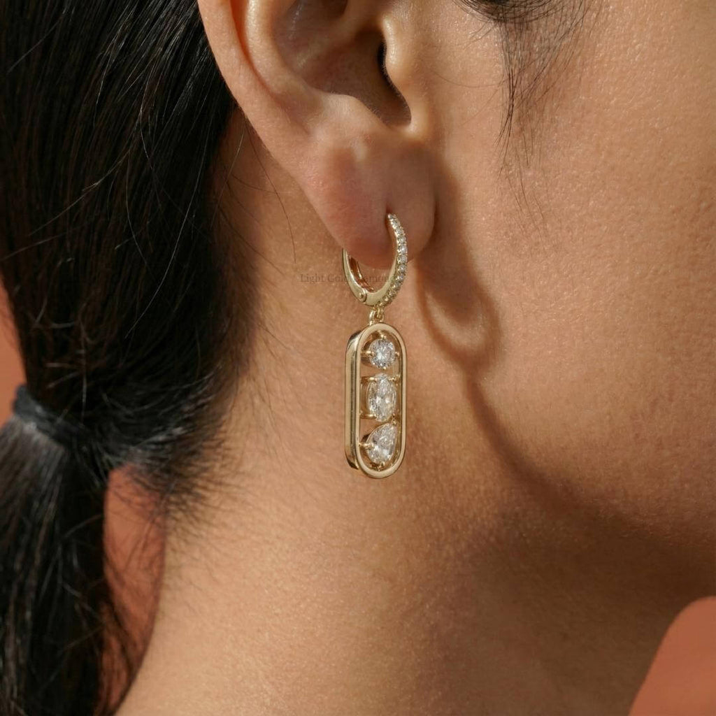 Luxury Jewelry Unique Design Golden Round Cut White Sapphire Drop Earrings For Women