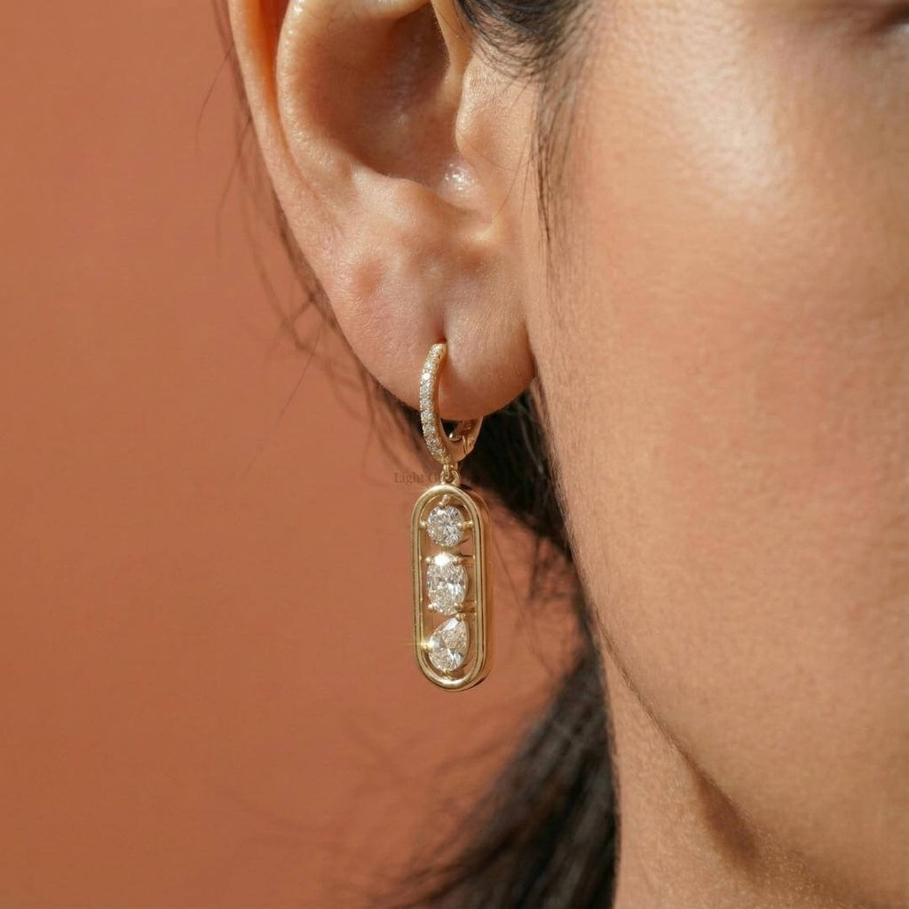 Luxury Jewelry Unique Design Golden Round Cut White Sapphire Drop Earrings For Women
