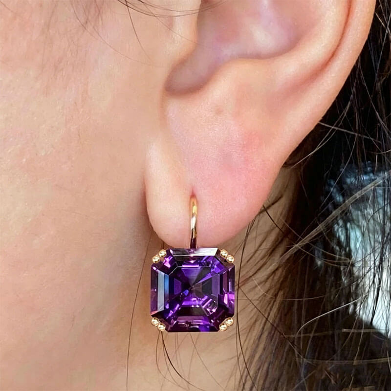 Luxury Jewelry Solitaire Classic Golden Asscher Cut Amethyst Sapphire Drop Earrings For Women