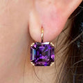 Luxury Jewelry Solitaire Classic Golden Asscher Cut Amethyst Sapphire Drop Earrings For Women