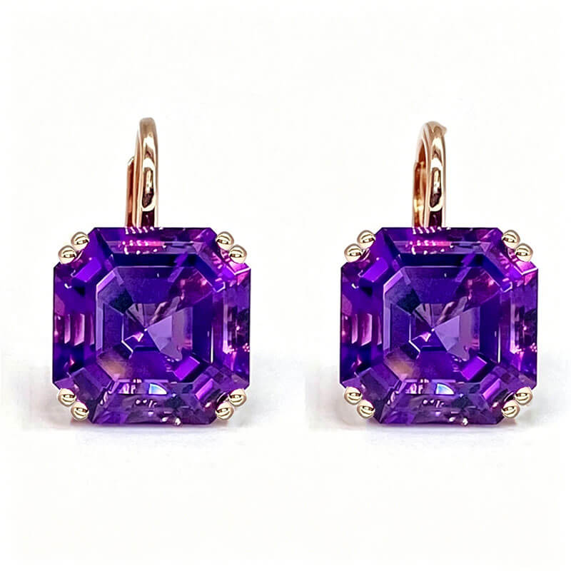 Luxury Jewelry Solitaire Classic Golden Asscher Cut Amethyst Sapphire Drop Earrings For Women