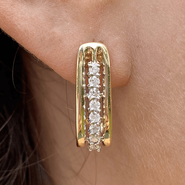 Unique Design Yellow Gold Round Cut White Sapphire Hoop Earrings For Women