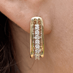 Unique Design Yellow Gold Round Cut White Sapphire Hoop Earrings For Women