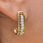 Unique Design Yellow Gold Round Cut White Sapphire Hoop Earrings For Women