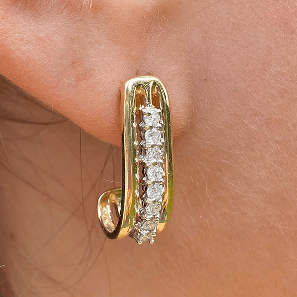 Unique Design Yellow Gold Round Cut White Sapphire Hoop Earrings For Women