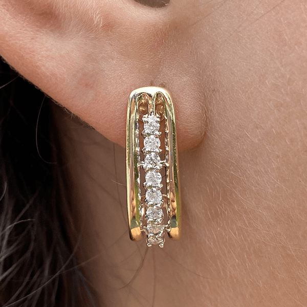 Unique Design Yellow Gold Round Cut White Sapphire Hoop Earrings For Women