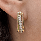 Unique Design Yellow Gold Round Cut White Sapphire Hoop Earrings For Women