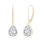 Solitaire Yellow Gold Classic Pear Cut White Sapphire Drop Earrings For Women
