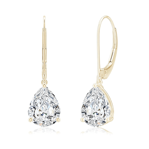 Solitaire Yellow Gold Classic Pear Cut White Sapphire Drop Earrings For Women
