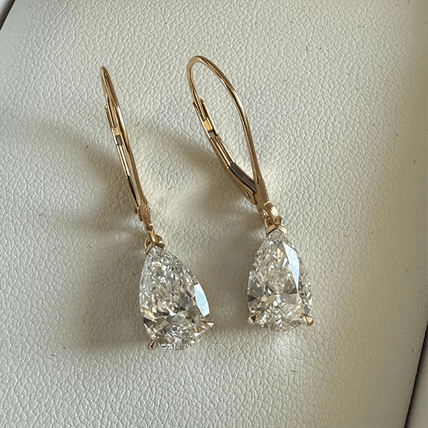 Solitaire Yellow Gold Classic Pear Cut White Sapphire Drop Earrings For Women
