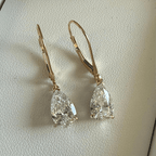 Solitaire Yellow Gold Classic Pear Cut White Sapphire Drop Earrings For Women