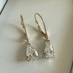 Solitaire Yellow Gold Classic Pear Cut White Sapphire Drop Earrings For Women