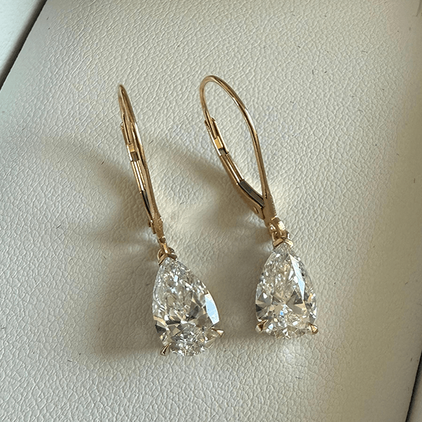 Solitaire Yellow Gold Classic Pear Cut White Sapphire Drop Earrings For Women