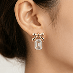 Yellow Gold Knot Emerald Cut White Sapphire Stud Earrings For Women