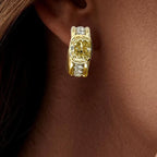 Golden Bezel Cushion Cut Canary Sapphire Hoop Earrings For Women Wedding Jewelry