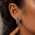 Classic Multi Row Emerald Cut Blue & White Sapphire Hoop Earrings For Women