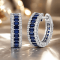 Classic Multi Row Emerald Cut Blue & White Sapphire Hoop Earrings For Women