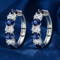 Classic Oval Cut Blue & White Sapphire Hoop Earrings For Women